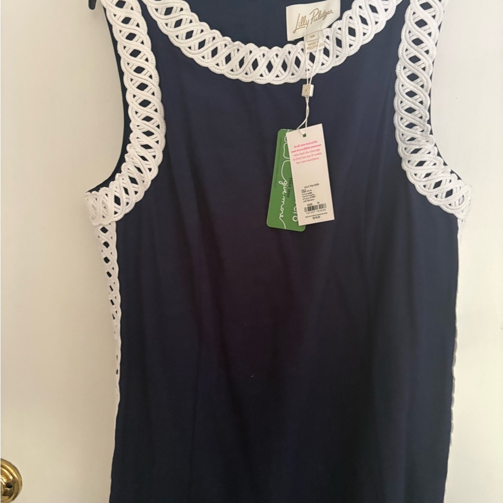Lilly Pulitzer Navy Tank Dress with White Crochet Trim & built in shorts